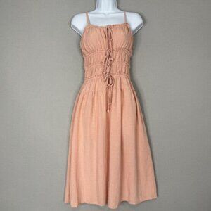 Sim & Sam Midi Dress Womens Small Pink Tie Waist Milkmaid Boho Linen Coquette